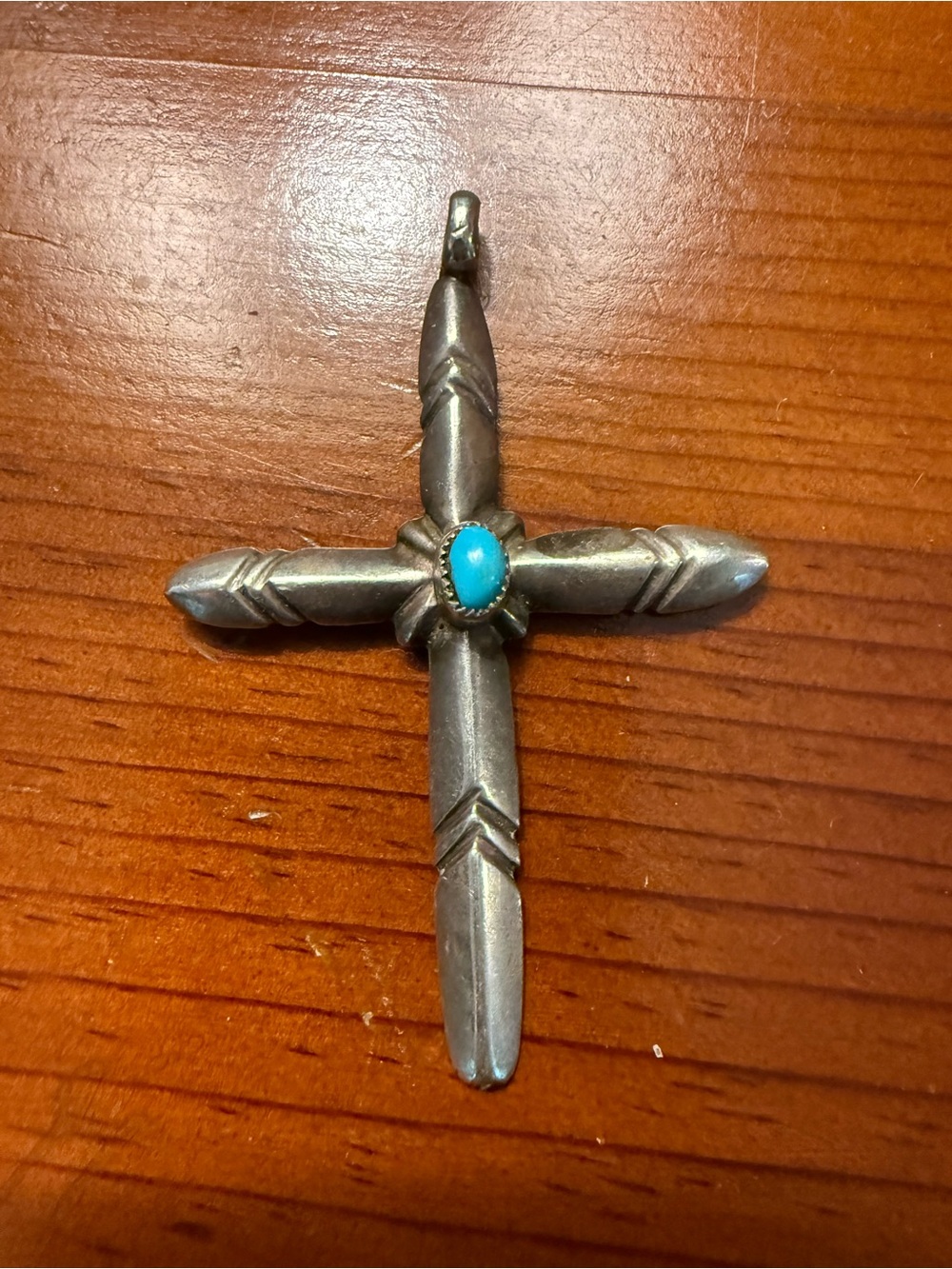Sterling Silver Cross Necklace with Turquoise Center
